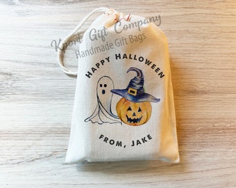 Happy Halloween Favor Bag Trick or Treat Gifts Custom Personalized Bag - Party Favor Bags - Drawstring Bags - Cotton