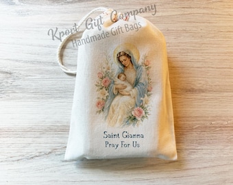 Saint Gianna - Saint Gianna Beretta Molla - Catholic Prayer Bag - Cotton Drawstring Bag - Saint Bags - Saint Banner -