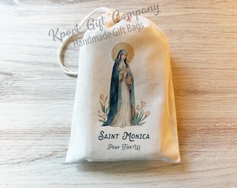 St. Monica - Catholic Prayer Bag - Cotton Drawstring Bag - Saint Bags - Saint Banner - Saint Monica