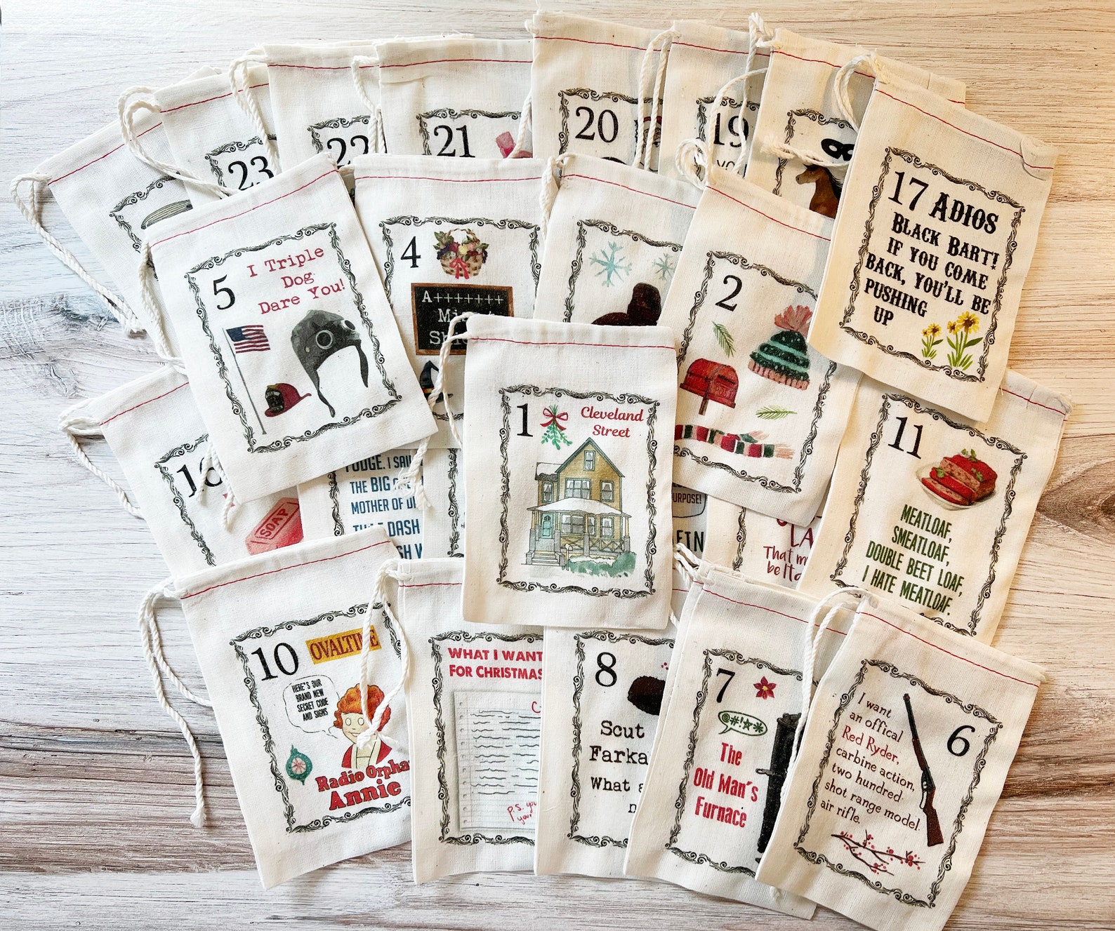 Christmas Story Inspired Advent Calendar Christmas Bags Etsy