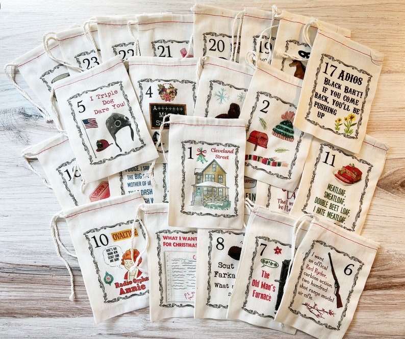 Christmas Story Inspired Advent Calendar Christmas Bags - Countdown to Christmas - 24 Bags 4x6 5x7 