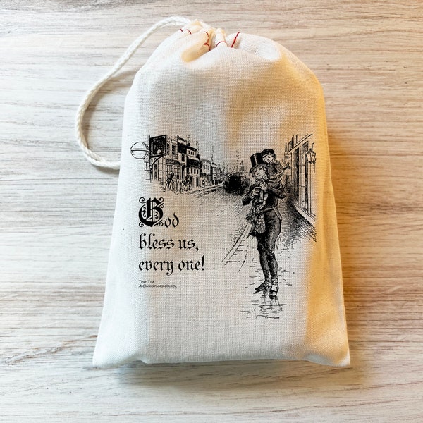 Christmas Carol - Tiny Tim Bob Cratchit  - Gift Holiday Bag - Party Favor Bag Cotton Drawstring