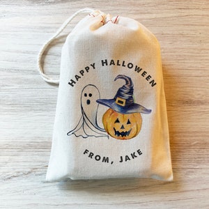 Happy Halloween Favor Bag Trick or Treat Gifts Custom Personalized Bag - Party Favor Bags - Drawstring Bags - Cotton