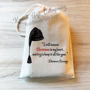Christmas Carol - Scrooge  - Gift Holiday Bag - Party Favor Bag - Cotton Drawstring