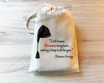 Christmas Carol - Scrooge  - Gift Holiday Bag - Party Favor Bag - Cotton Drawstring