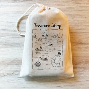 Treasure Map Bag Kids Party Favor Bags Pirate theme Geocaching Drawstring Bags Cotton image 1