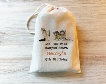 Wild One Gift Party Favor Bag. Drawstring Birthday Gift Basket Bags Personalized. Cotton