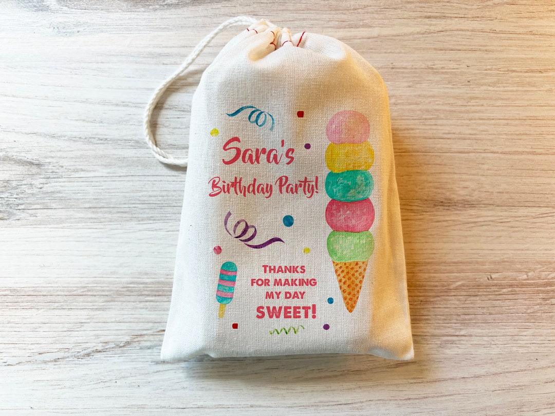 Ice Cream Birthday Gift Party Favor Bag. Drawstring Birthday