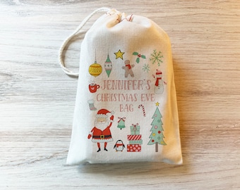 Christmas Eve Bag Custom Personalized Bag - Christmas Bags -  Drawstring Bags - Cotton