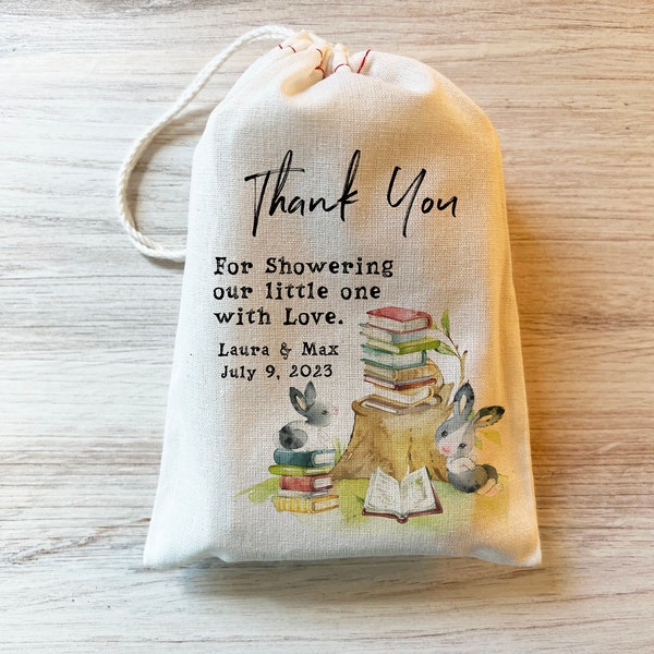 Book Baby Shower Thank You Book Gender Neutral Book Themed Gift Shower Favor Bag. 4x6 5x7 6x8 8x12 Drawstring Personalized custom