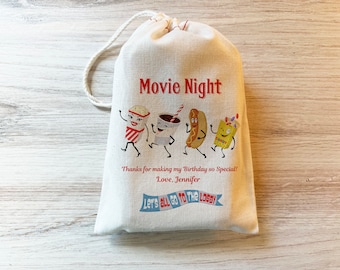 Movie Night Birthday Thank You Personalized Party Favor Gift Bags Movie Party Goodie Bags Popcorn Candy Soda Design Cotton Bags