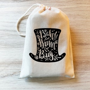 Christmas Carol - Scrooge  - Bah Humbug - Dickens Book Gift Holiday Bag - Party Favor Bag Cotton Drawstring