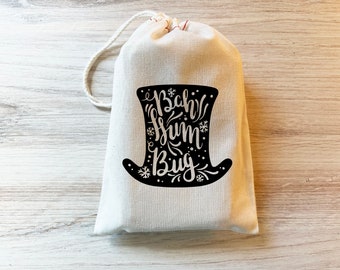 Christmas Carol - Scrooge  - Bah Humbug - Dickens Book Gift Holiday Bag - Party Favor Bag Cotton Drawstring