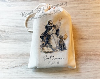 Saint Dominic - Catholic Prayer Bag - Cotton Drawstring Bag - Saint Bags - Saint Banner
