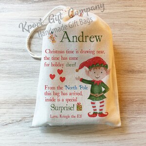 Christmas Elf Bag - Personalized Bag Elf - Arrival Kit Elf Custom bag  Christmas gift bag Custom Elf name Cotton Drawstring elf girl elf boy