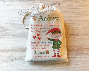 Christmas Elf Bag - Personalized Bag Elf - Arrival Kit Elf Custom bag  Christmas gift bag Custom Elf name Cotton Drawstring elf girl elf boy