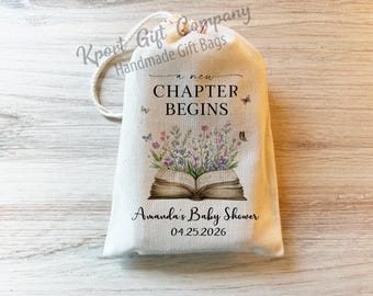 A New Chapter Begins Book Baby Shower Favor Bag, Storybook Shower Personalized Gift Bag. Custom name Baby Shower Bag