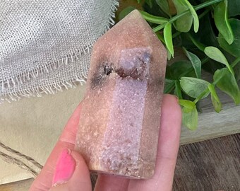 sweet druzy mini pink amethyst tower | fully polished | crystal home decor | natural pink amethyst crystal tower