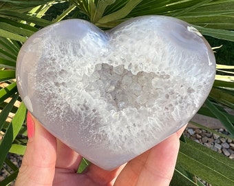 Sparkly light blue druzy agate moon |  3.5 x3 inch natural agate carving from brazil