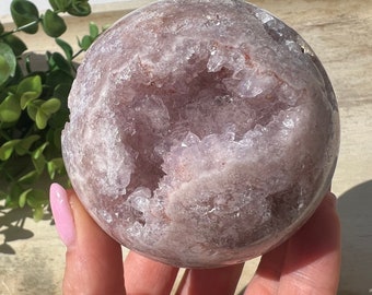 super druzy pink amethyst sphere | light pink  purple hues | deep druzy pockets | 70 mm & 1 lb. | natural pink purple amethyst ball