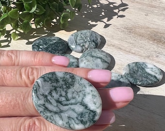 Stunning tree agate thumb stone | fidget stone anxiety relief | high grade agate worry stone | green crystal stone smooth wet polished