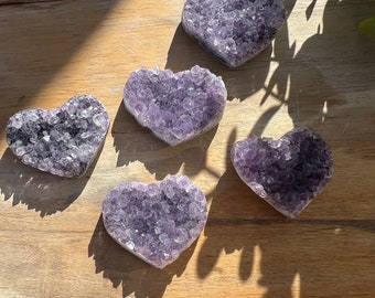 gorgeous rough amethyst mini hearts | deep purple geode heart | 1.5 inch mini crystal carving