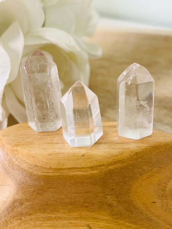 Lovely clear quartz point mini tower | chunky little point standing at about 1 inch | clear crystal tower set of 3