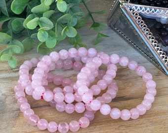 Rose Quartz Bracelet | 8mm Crystal Bead Stretch Jewelry