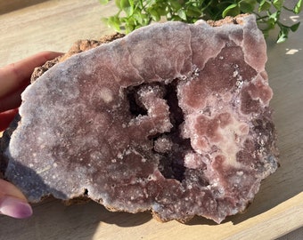 Huge dark red druzy pink amethyst slab | on stand | over 2 lbs