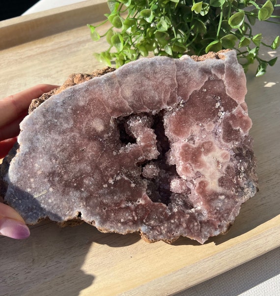 Huge dark red druzy pink amethyst slab | on stand | over 2 lbs