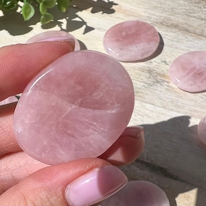 Natural crystal thumb stone pink rose quartz | fidget stone with groove anxiety relief | deep pink worry stone