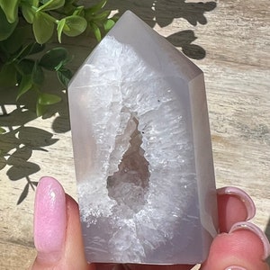 Mini Druzy Achat Turm | Lila Graue Kristallspitze, Brasilien (5 cm)
