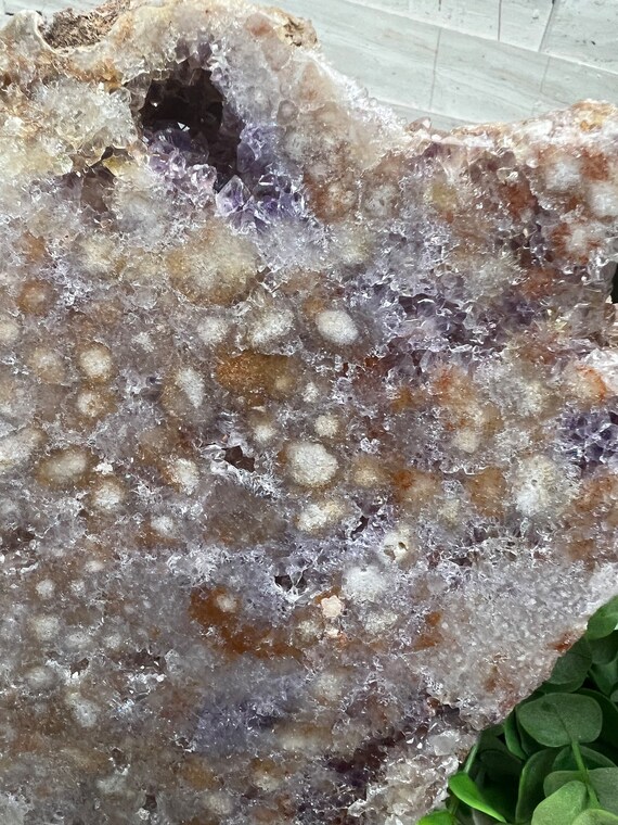 stunning druzy amethyst slab on stand | deep purple druze | natural amethyst 5 in. tall | almost 2 lbs. | sparkly raw backside | freeform