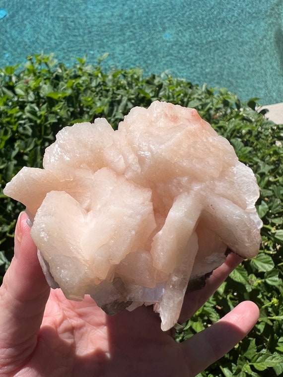 lovely deep peach stilbite flower cluster | chunk of stilbite | pink stilbite flower | crystals from india | beach home coral decor