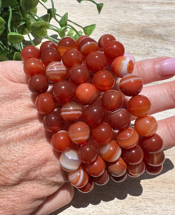 Carnelian bead bracelet | 10 mm bracelet for woman | natural red orange crystal | gemstone bracelet | confidence protection
