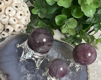 lovely lavender rose quartz sphere | on stand | natural purple rose quartz | periwinkle quartz bead sphere | purple crystal pendant