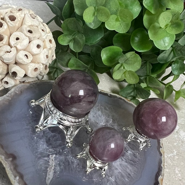 lovely lavender rose quartz sphere | on stand | natural purple rose quartz | periwinkle quartz bead sphere | purple crystal pendant