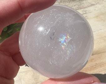 clear quartz sphere | rainbow with lovely sheen | 50 mm 7oz. | natural clear crystal ball | polished quartz sphere