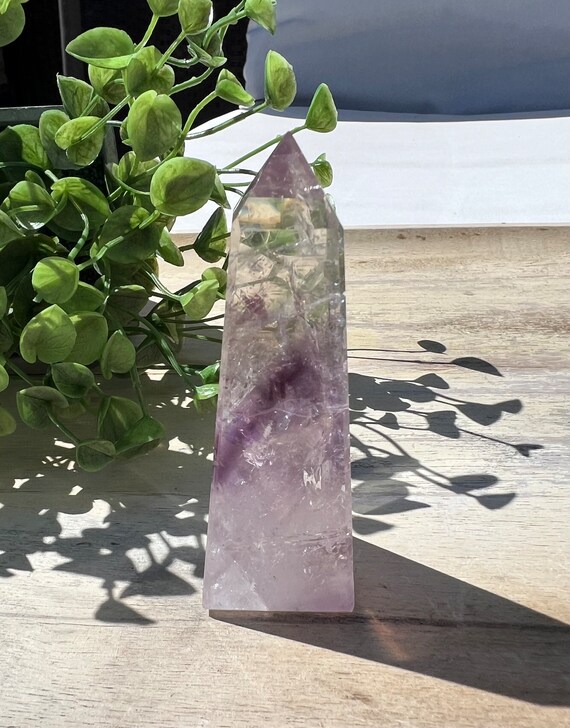 Gorgeous ghost amethyst obelisk 3 inch tall very gemy piece with exceptional clear quartz
