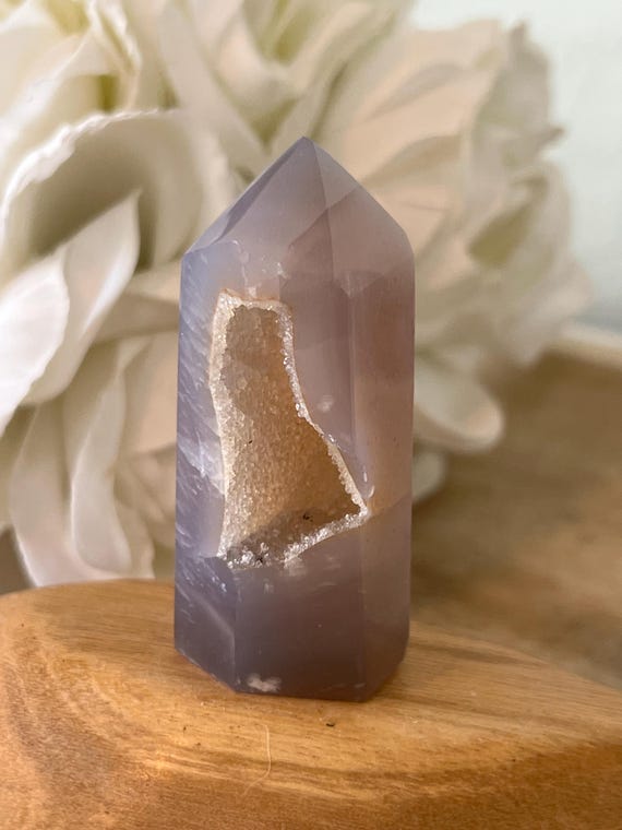 Stunning blue druzy agate tower druzy cave | 2.5 inch crystal point agate geode | crystal grid cave