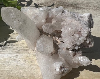 Lovely clear Tibetan quartz cluster with tons of points & two crystalline caves | Himalayan quartz dimensions are 4 x 3.5 inch