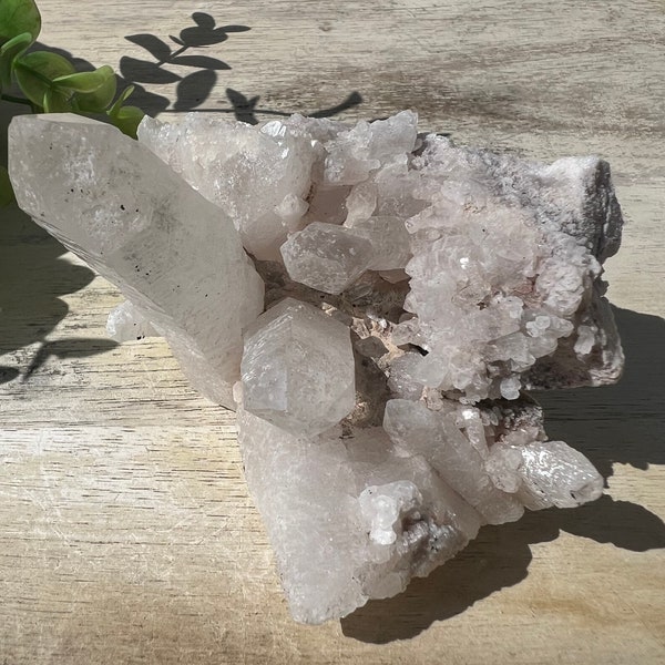 Lovely clear Tibetan quartz cluster with tons of points & two crystalline caves | Himalayan quartz dimensions are 4 x 3.5 inch