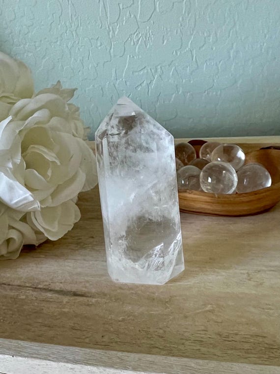 Stunning clear quartz tower from Brazil | huge crystal tower  5 inch x 2 inch over 1 lbs of quartz