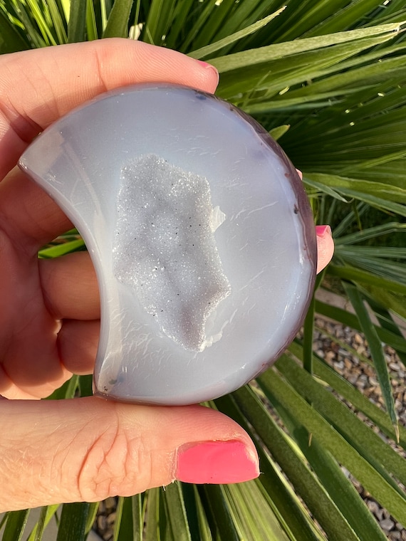 Crystals | blue agate moon | polished crystal carving | natural crystal