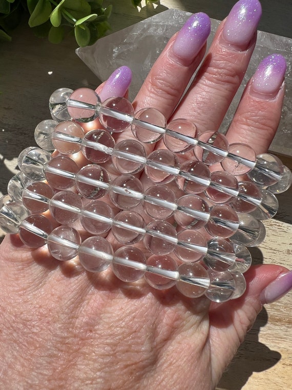 Stunning lemurian quartz bead bracelet 10 mm | stretch bead bracelet | excellent clarity very high quality crystal beads