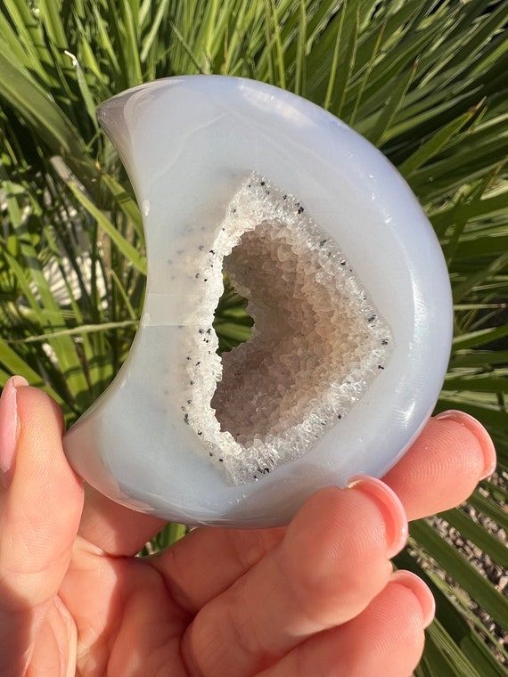 blue agate moon portal | glittery pastel blue with hints of lavender | large super druzy portal | 2.5 inch tall | natural agate stone