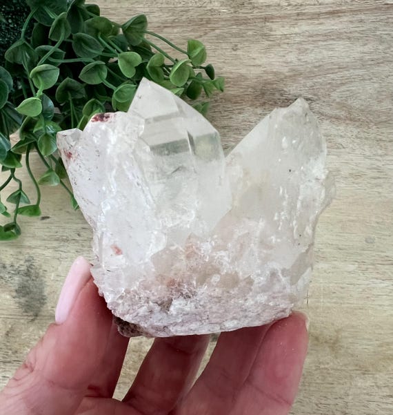pink Himalayan quartz cluster | large stunning clear points with pink hues | rough clear quartz from India 3 x 3