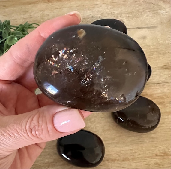 A grade smoky quartz palm stone | all natural high quality | 2 inch dark smokey quartz polished brown quartz