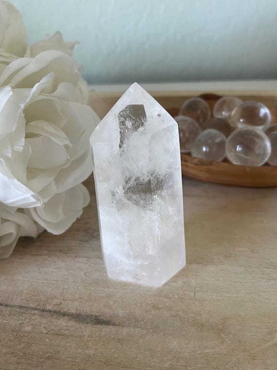 Stunning clear quartz tower from Brazil | large crystal tower 4.5 inch