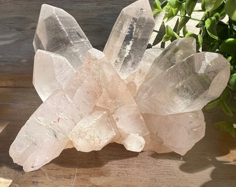 Soothing pink Himalayan quartz cluster | large stunning clear points with a soft pink hue | quartz from India